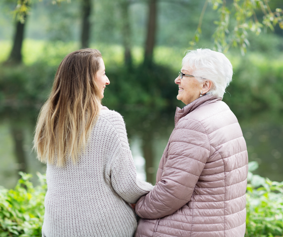 woman with her aging mother